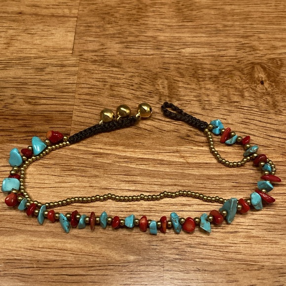 Ankle bracelet turquoise and red coral - Picture 3 of 9